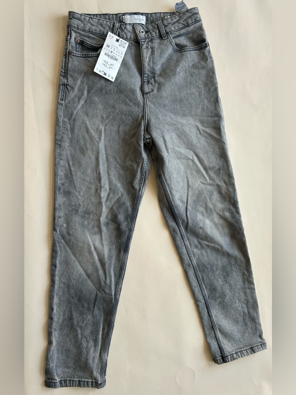 Zara Light Gray Washed High-Rise Jeans size 6 stretch